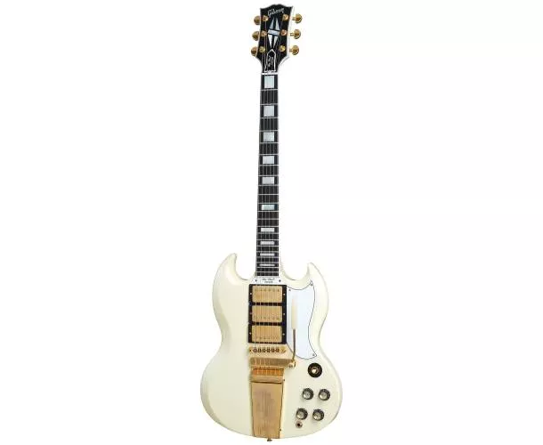 GIBSON - 1963 LES PAUL SG CUSTOM REISSUE 3-PICKUP W/ MAESTRO VOS CLASSIC WHITE GIBSON - 1963 LES PAUL SG CUSTOM REISSUE 3-PICKUP W/ MAESTRO VOS CLASSIC WHITE