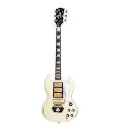 GIBSON - CUSTOM 1962 LES PAUL SG CUSTOM REISSUE WITH EBONY BLOCK  LIGHT AGED  VINTAGE WHITE  EXCLUSIVE
