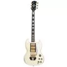 GIBSON - CUSTOM 1962 LES PAUL SG CUSTOM REISSUE WITH EBONY BLOCK  LIGHT AGED  VINTAGE WHITE  EXCLUSIVE