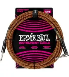 ERNIE BALL - CABLES INSTRUMENT GAINE TISSEE JACK/JACK COUDE 3M ORANGE NOIR