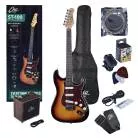 EKO - ST 100 TYPE STRAT SUNBURST + AMPLI 3W/BLUETOOTH + HOUSSE ET ACCESSOIRES
